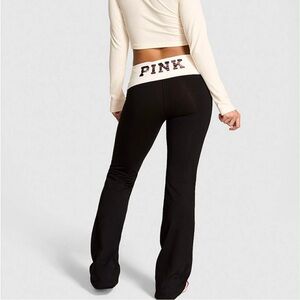 VS PINK PURE BLACK COTTON WINTER WHITE FOIL SANTAS FAVE FLARE LEGGINGS ALL SIZES